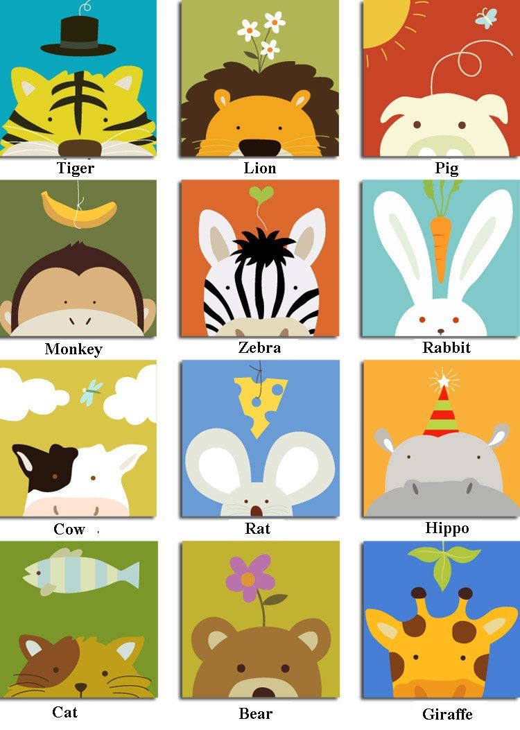 New Set of 4pcs Kids/Baby Nursery Room Animal Photo Frames Gallery