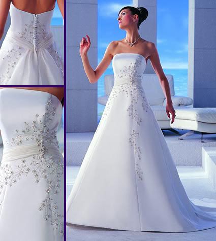 Satin white sexy and elegant wedding dress with chapel train