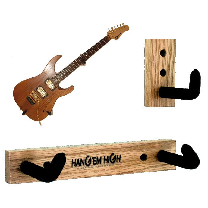 Natural Oak Angled GUITAR wall hanger for electric guitars and basses