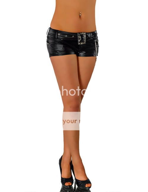 859 HOT PANTS ShorTs GOGO HüFtHoSe HOSE LeDeR LooK mit KeTTe