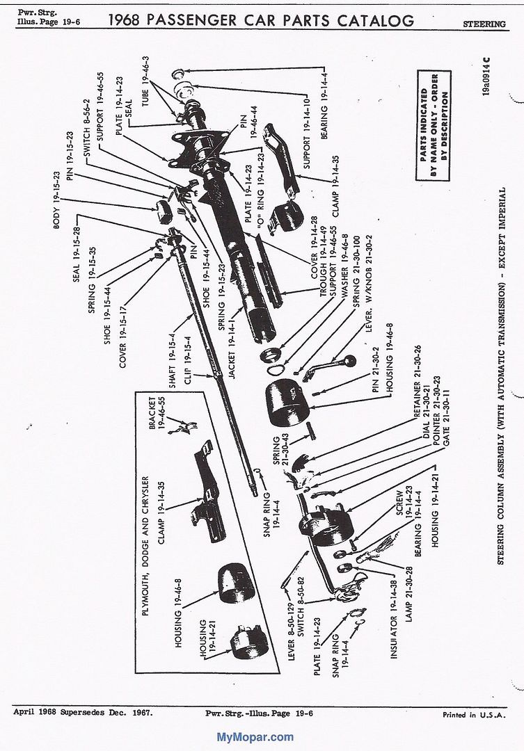 1968 Dodge & Plymouth Steering Column - Automatic Reansmissions Photo ...