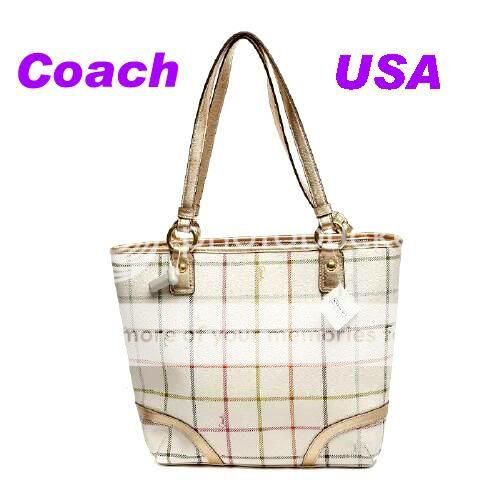 Coach Chelsea Gold Trim White Heritage Tattersall PVC Tote Bag F19174